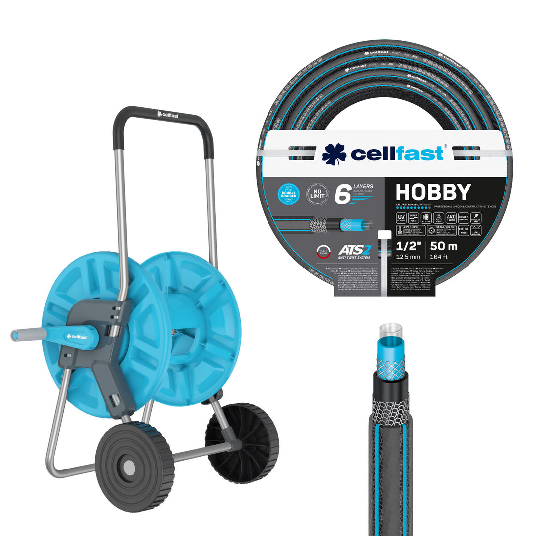 Cellfast Aluplus slangevogn 1/2" 60 m + Cellfast Hobby ATS2 haveslange 1/2" 50 m