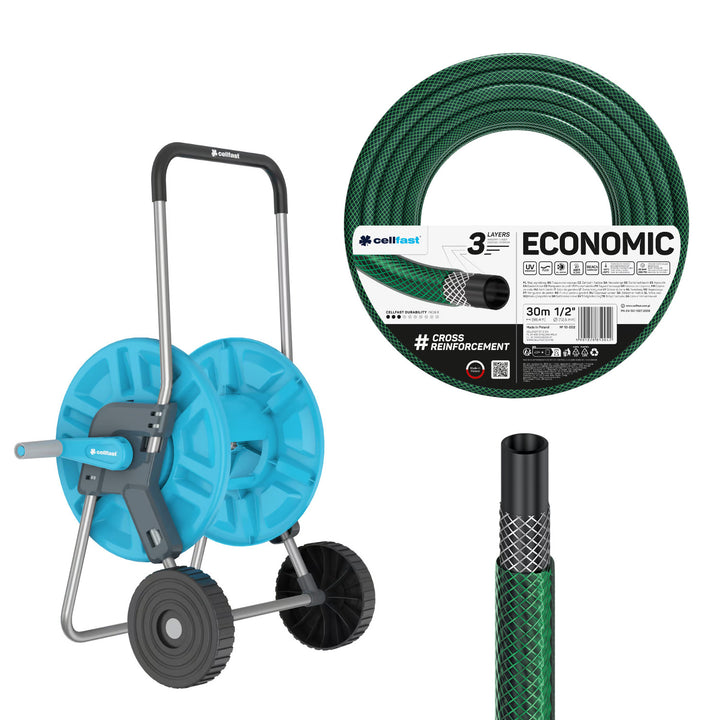 Cellfast Aluplus slangevogn 1/2" 60 m + Cellfast Economic haveslange 1/2" 30 m