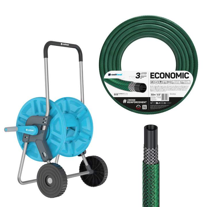 Cellfast Aluplus slangevogn 1/2" 60 m + Cellfast Economic haveslange 1/2" 50 m