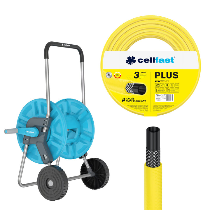 Cellfast Aluplus slangevogn 1/2" 60 m + Cellfast Plus haveslange 1/2" 50 m
