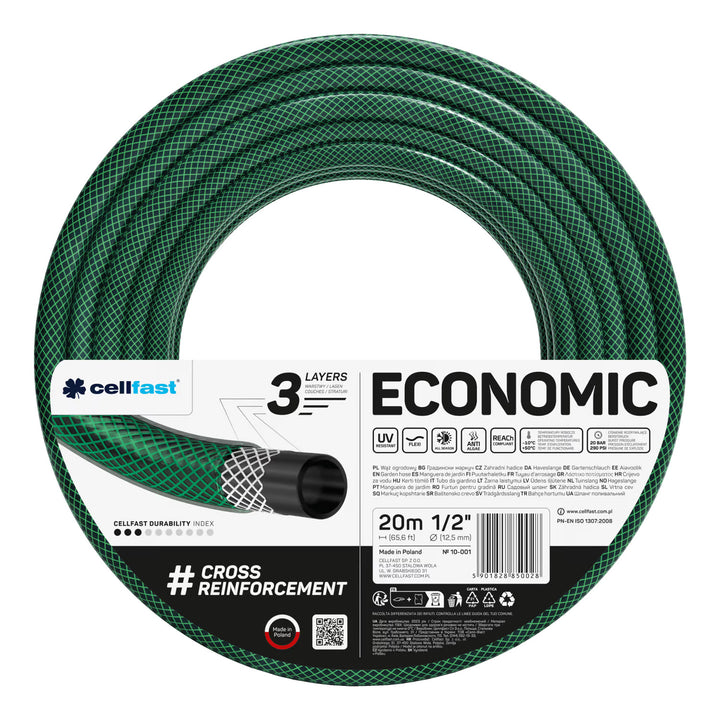 Cellfast Aluplus slangevogn 1/2" 60 m + Cellfast Economic haveslange 1/2" 20 m + sæt med Cellfast Basic lige sprinkler 1/2"