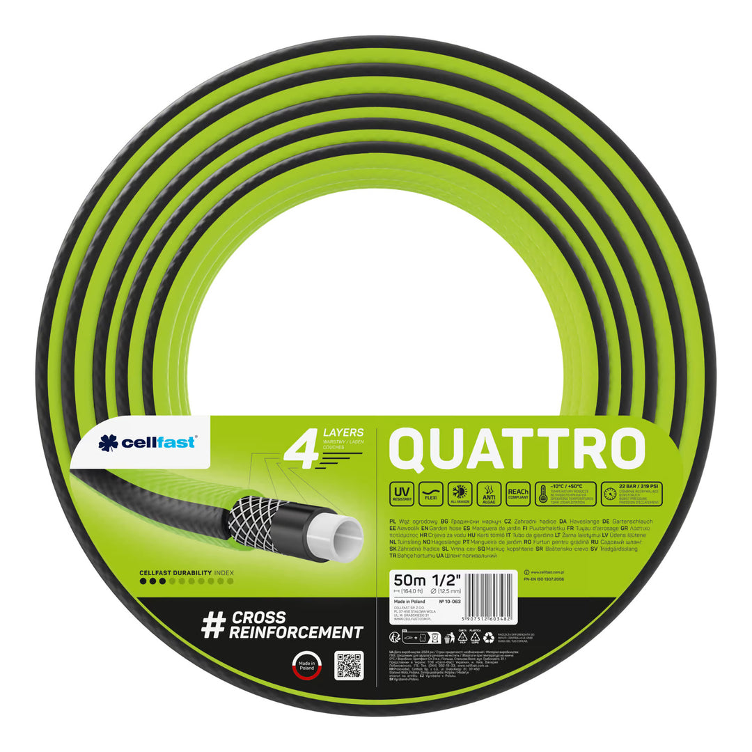 Cellfast Aluplus slangevogn 1/2" 60 m + Cellfast Quattro haveslange 1/2" 50 m + sæt med Cellfast Basic lige sprinkler 1/2"