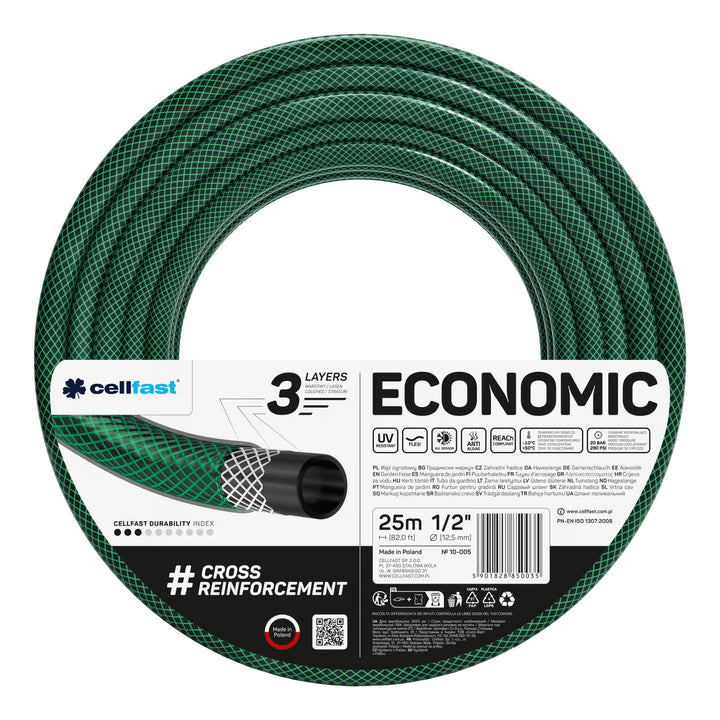 Cellfast Aluplus slangevogn 1/2" 60 m + Cellfast Economic haveslange 1/2" 25 m + sæt med Cellfast Basic lige sprinkler 1/2"