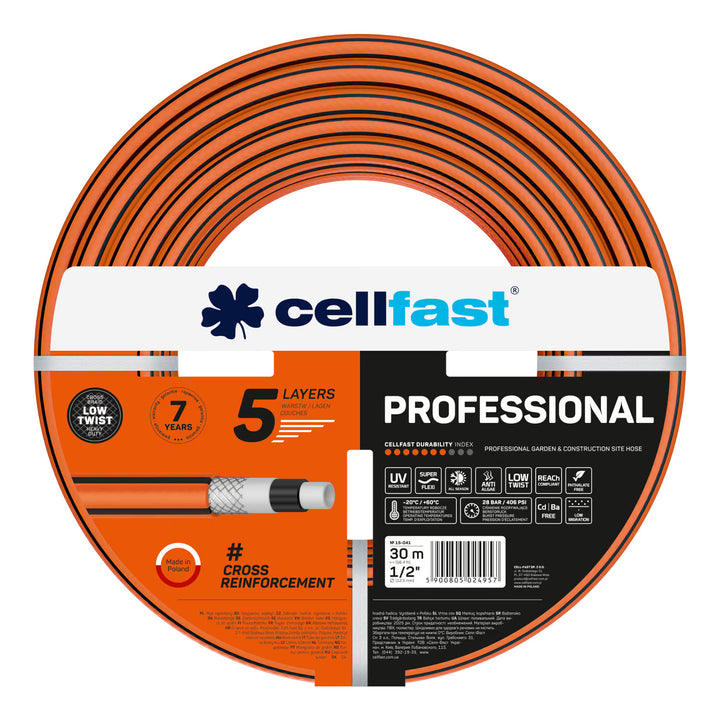 Cellfast Aluplus slangevogn 1/2" 60 m + Cellfast haveslange, PROFESSIONAL 1/2" 30 m + Sæt med Cellfast Basic 1/2" fast sprinkler