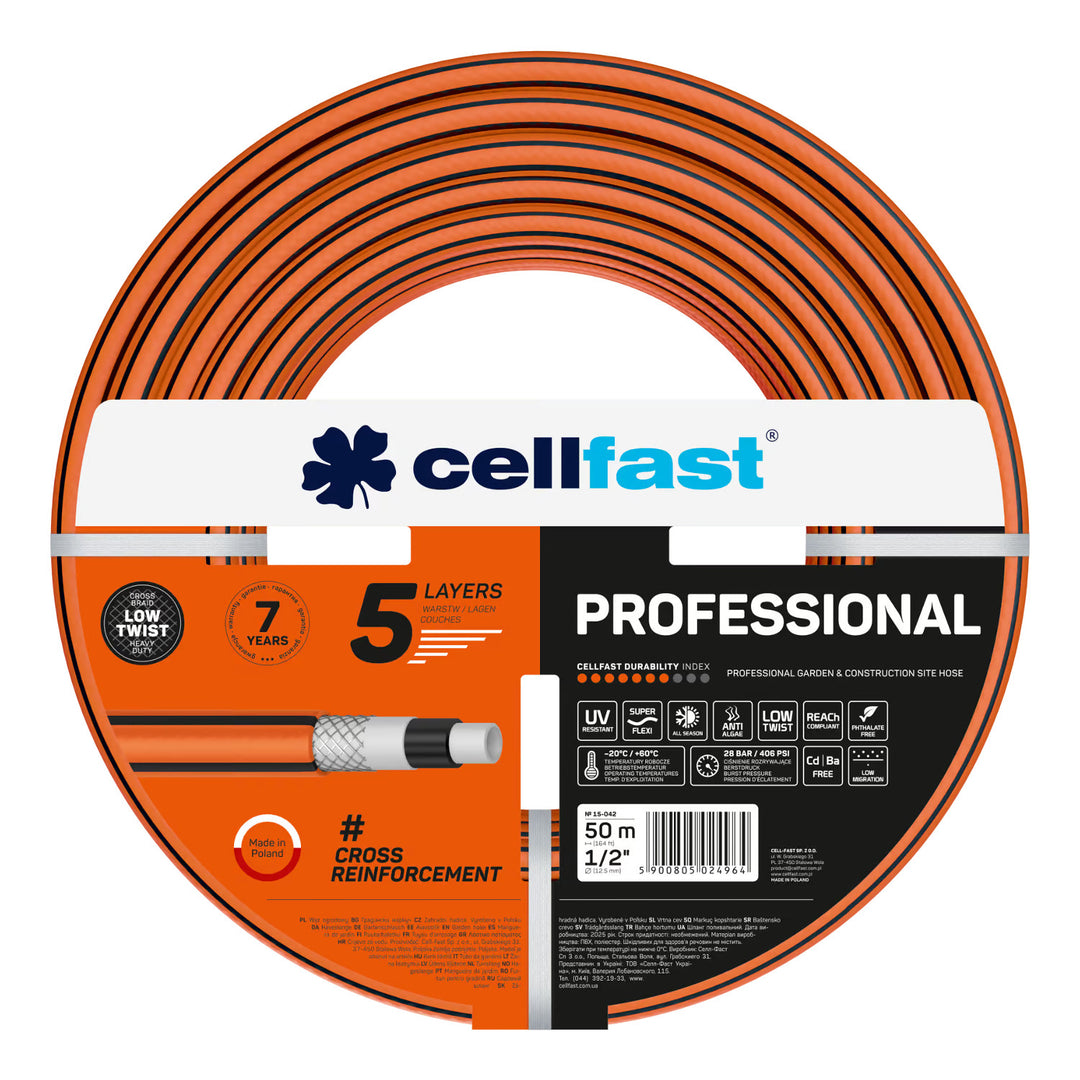 Cellfast Aluplus slangevogn 1/2" 60 m + Cellfast haveslange, PROFESSIONAL 1/2" 50 m + Sæt med Cellfast Basic 1/2" fast sprinkler