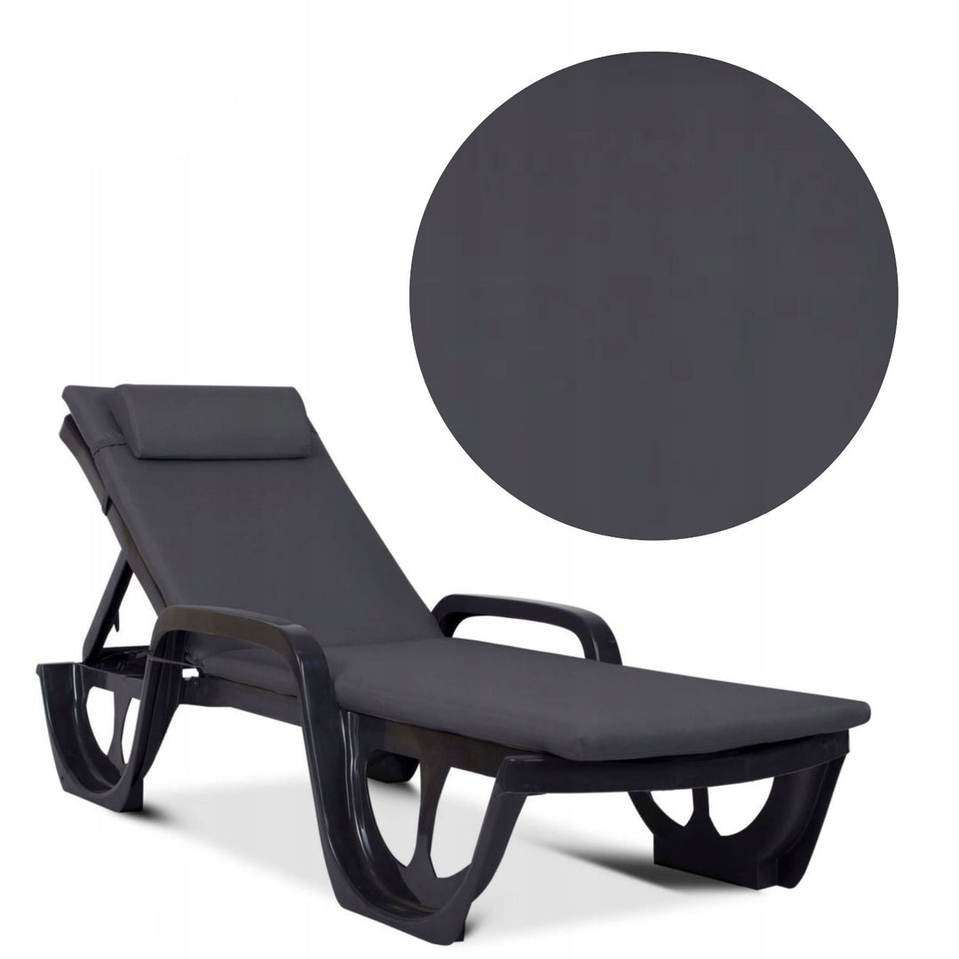 Madera-pude til liggestol, farve: mørkegrå, stof: S-500, størrelse: 190 x 55 cm, fastgøres med gummibånd, vandtæt, Madera S-49