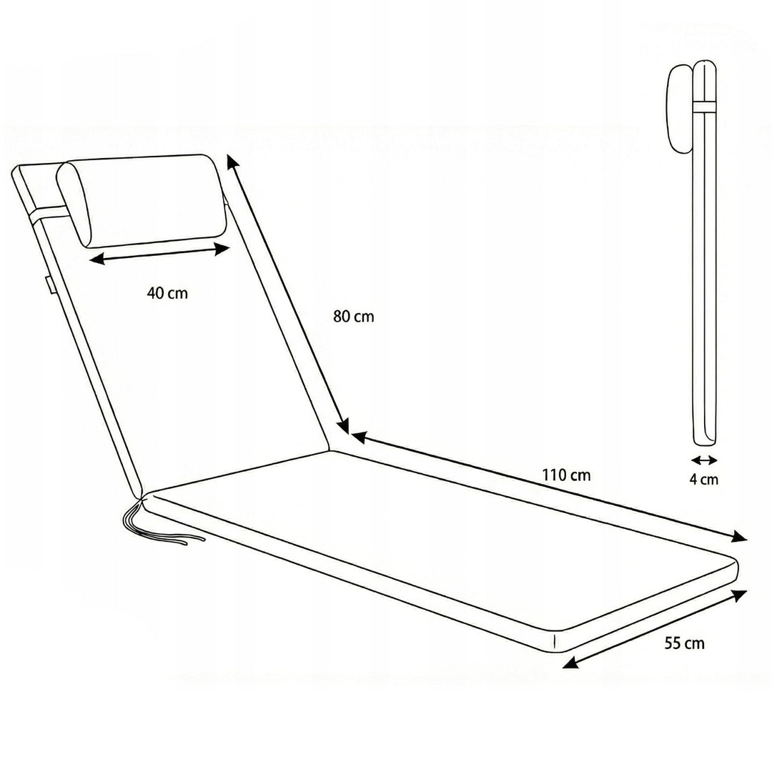 Madera-pude til liggestol, farve: mørkegrå, stof: S-500, størrelse: 190 x 55 cm, fastgøres med gummibånd, vandtæt, Madera S-49