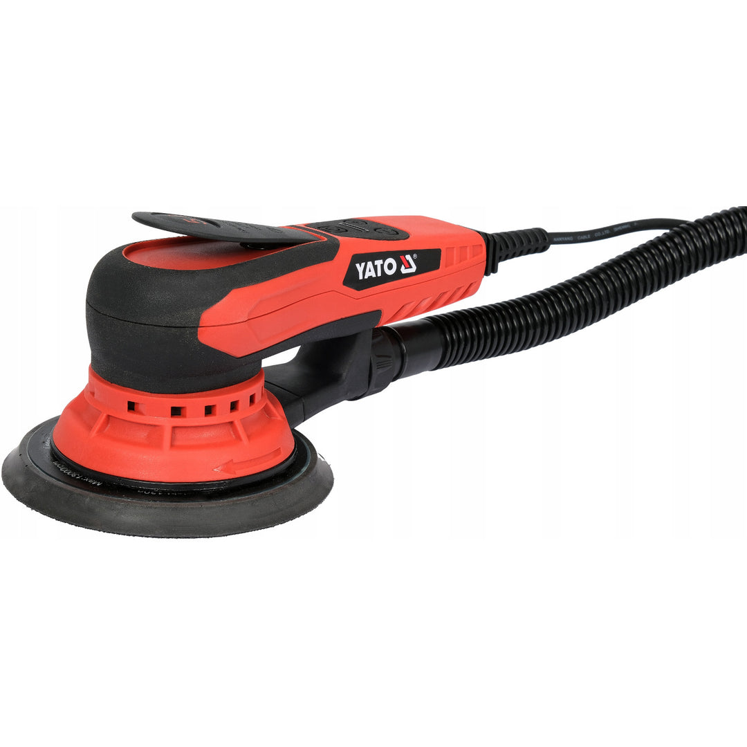 Yato excentersliber, 150 mm, effekt 350 W, omdrejningstal 4000–10000 omdr./min., ledningslængde 3 m, mulighed for tilslutning af støvsuger, YT-82206