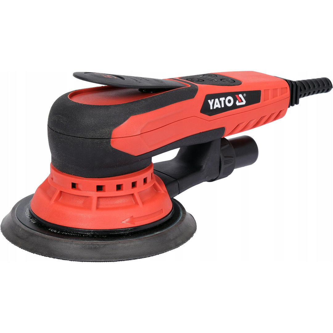 Yato excentersliber, 150 mm, effekt 350 W, omdrejningstal 4000–10000 omdr./min., ledningslængde 3 m, mulighed for tilslutning af støvsuger, YT-82206