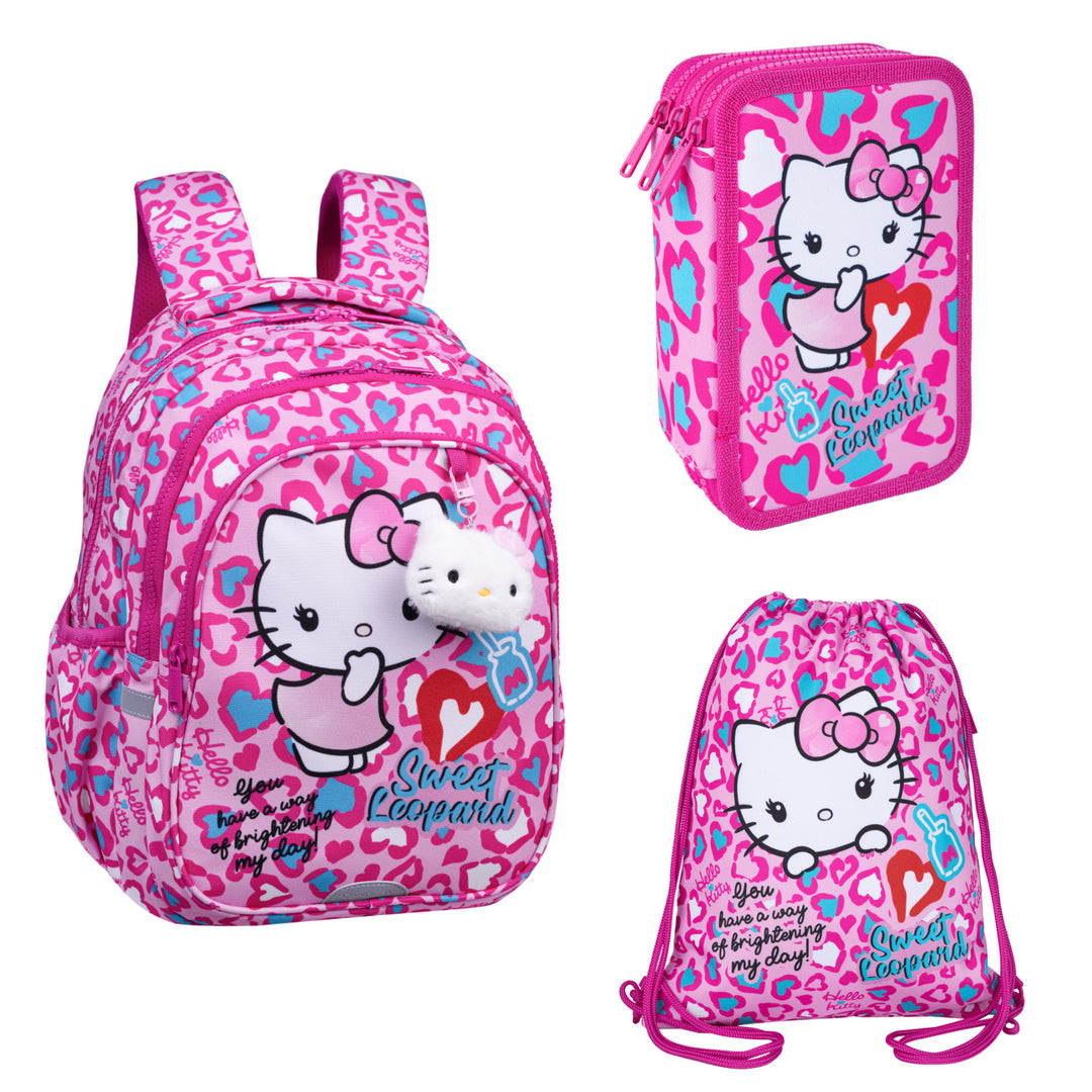 Hello Kitty Coolpack-skolesæt, Jerry-rygsæk med 3 rum (15"), Jumper 3-penal med tilbehør samt en sportstaske til sko