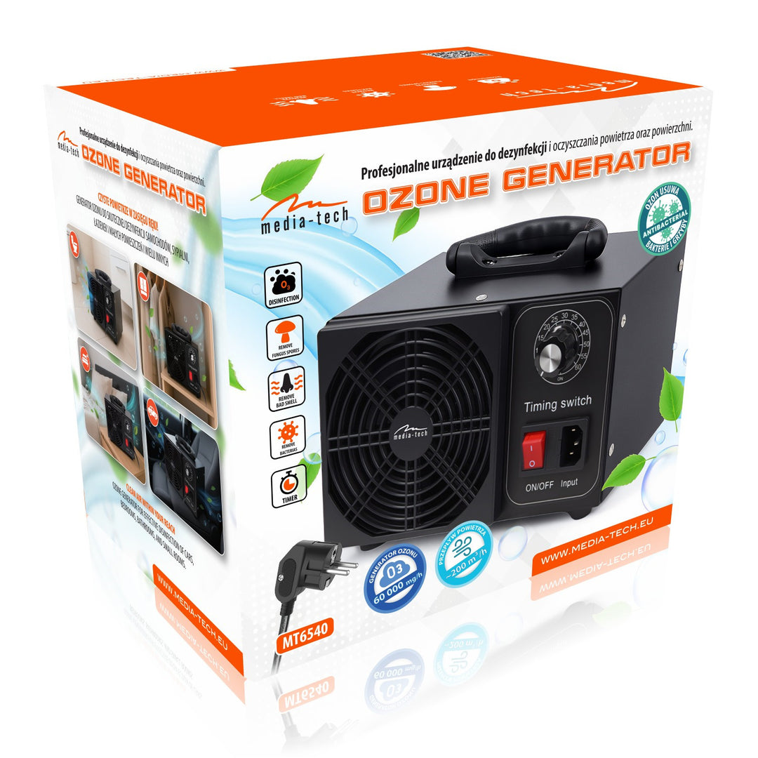Professionel ozongenerator til desinfektion og luftrensning, Mediatech, Ozonudledning: 60.000 mg/h, TIMER, Effekt: 140 W, metalhus