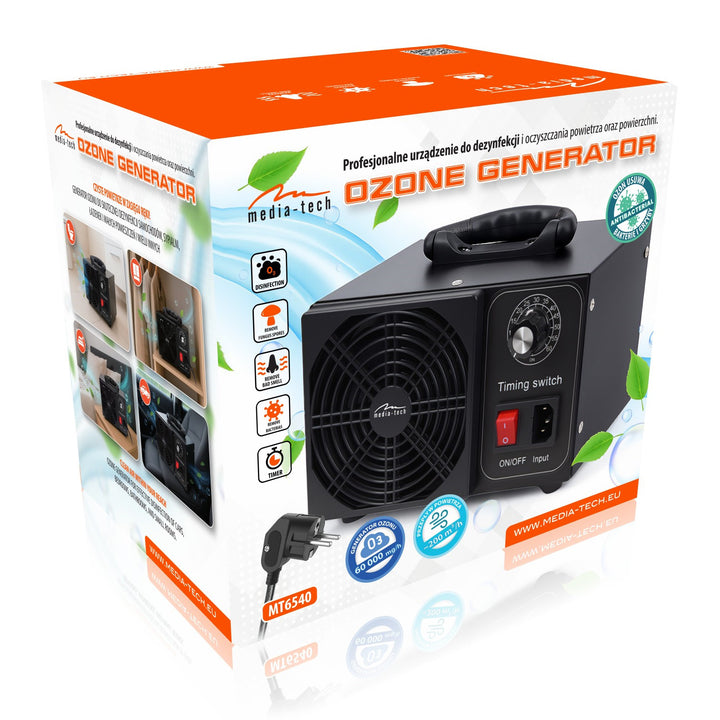 Professionel ozongenerator til desinfektion og luftrensning, Mediatech, Ozonudledning: 60.000 mg/h, TIMER, Effekt: 140 W, metalhus
