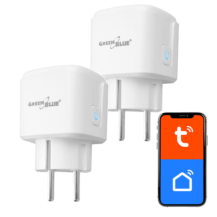 GreenBlue WiFi-stik med fjernbetjening, Android/iOS/Alexa/Google Home, timer, wattmåler, maks. 16 A/3840 W, GB735 W, 2 stk.