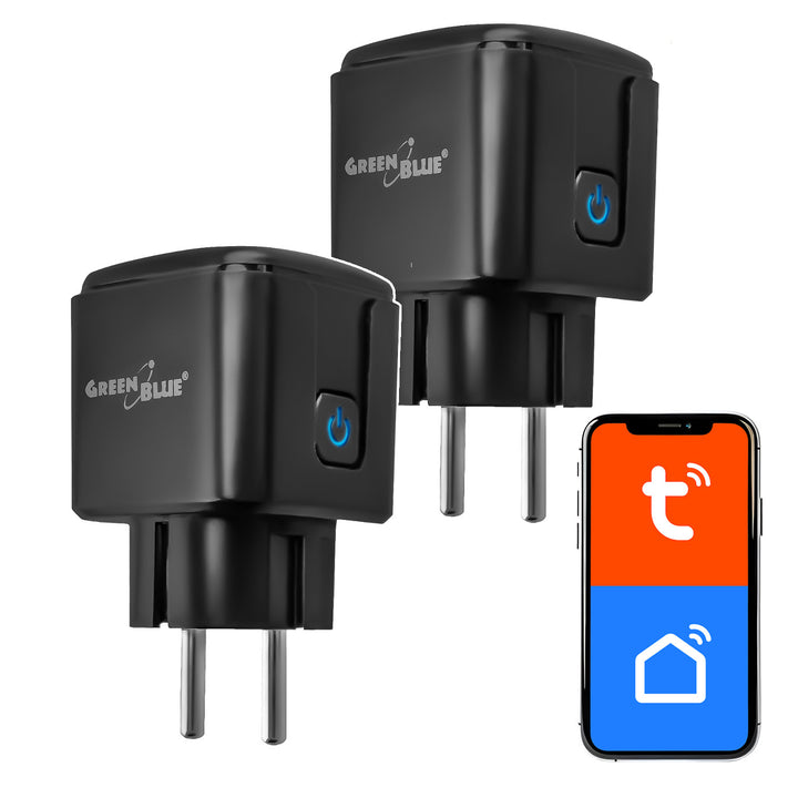 GreenBlue WiFi-stik med fjernbetjening, Android/iOS/Alexa/Google Home, timer, wattmåler, maks. 16 A/3840 W, GB735 B, 2 stk.