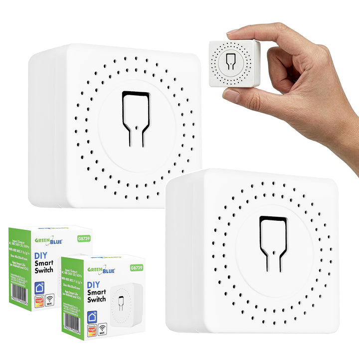 GreenBlue indbygget WiFi-relæ, Android/iOS/Alexa/Google Home, 100–240 V AC, 50/60 Hz, maks. 16 A, til LED 150 W, GB739, 2 stk.