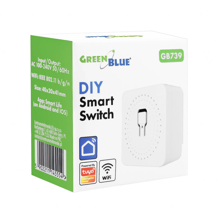 GreenBlue indbygget WiFi-relæ, Android/iOS/Alexa/Google Home, 100–240 V AC, 50/60 Hz, maks. 16 A, til LED 150 W, GB739, 4 stk.