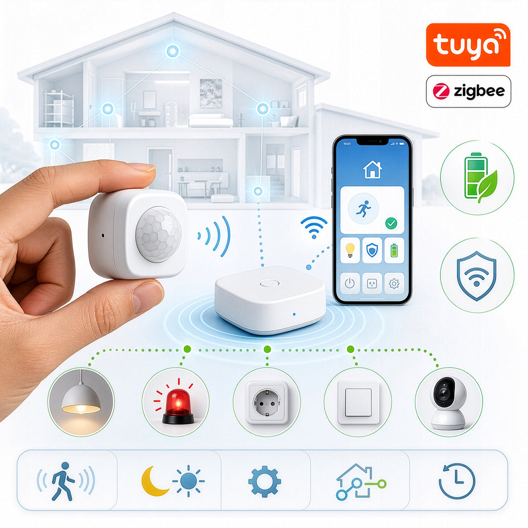 Trådløs Zigbee-bevægelsessensor fra Tuya GreenBlue, Android/iOS, CR2450 DC 3,0 V, detekteringsvinkel 120° / op til 8 m, GB740, 2 stk.
