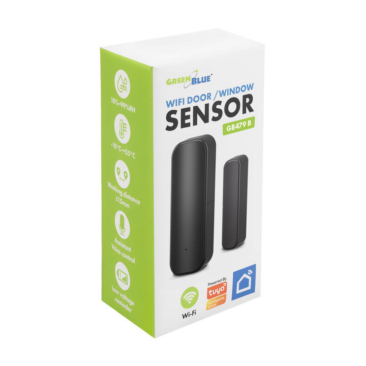 Trådløs kontaktor / WiFi-åbningssensor fra GreenBlue, Android/iOS, til døre / vinduer, 3,0 V DC, LR03x2, GB479 B, 2 sæt