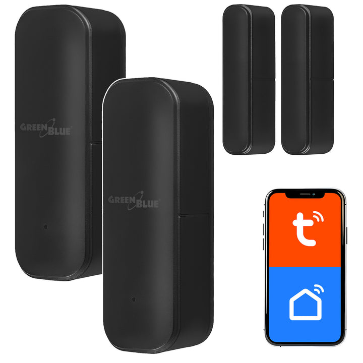 Trådløs kontaktor / WiFi-åbningssensor fra GreenBlue, Android/iOS, til døre / vinduer, 3,0 V DC, LR03x2, GB479 B, 2 sæt