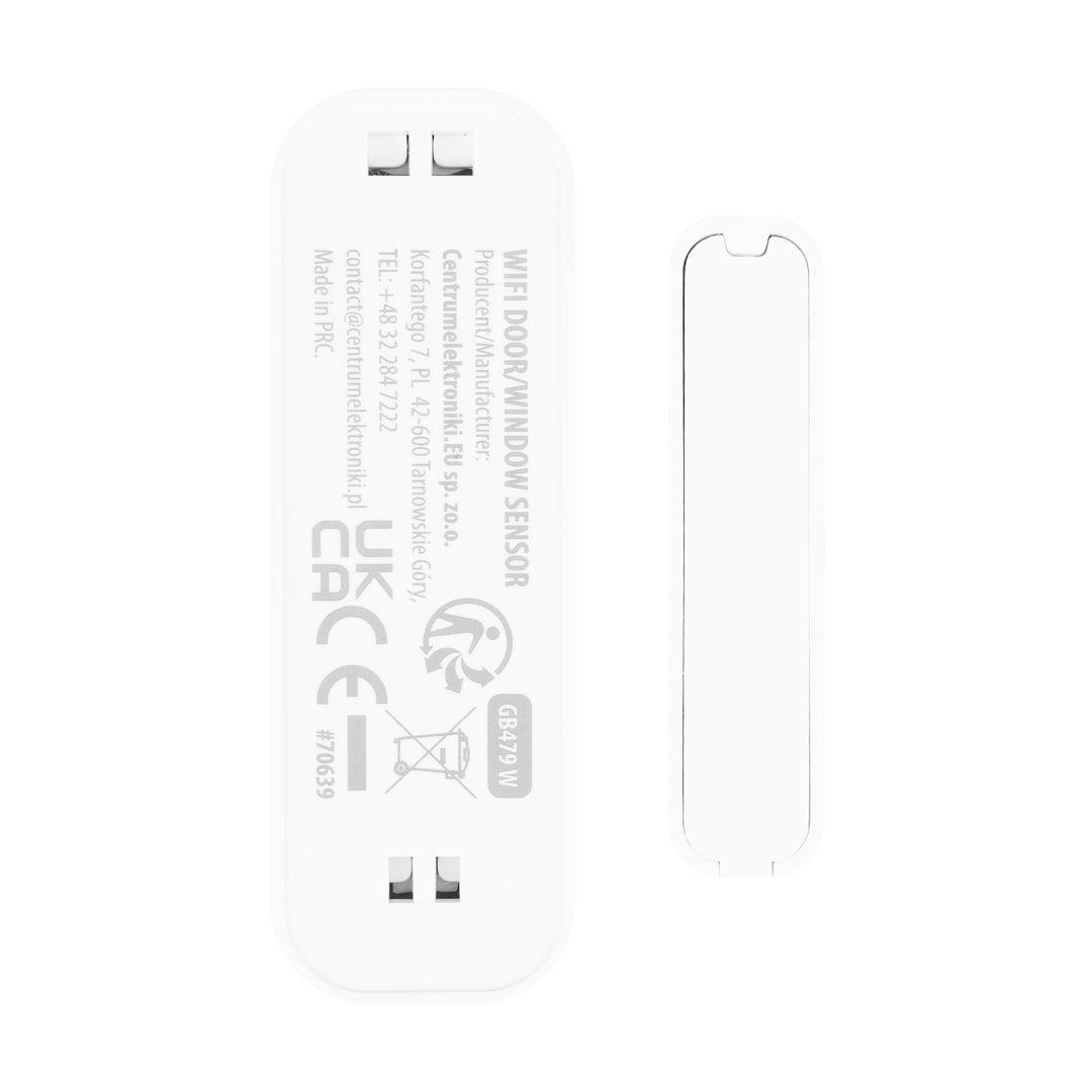 Trådløs kontaktor / åbningssensor med WiFi fra GreenBlue, Android/iOS, til døre / vinduer, 3,0 V DC, LR03x2, GB479 W, 2 sæt