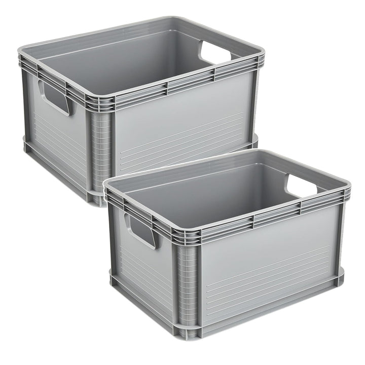Robert Keeeper transportkasse, rumfang 20 l, grå, fødevaregodkendt, let og holdbar, bæreevne op til 30 kg, 2 stk.