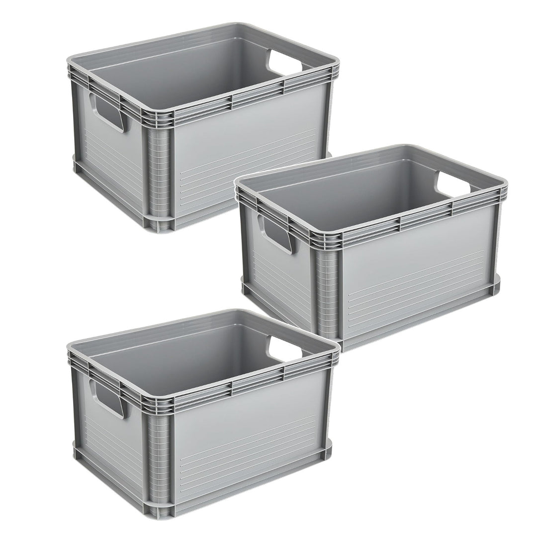 Robert Keeeper transportkasse, rumfang 20 l, grå, fødevaregodkendt, let og holdbar, bæreevne op til 30 kg, 3 stk.