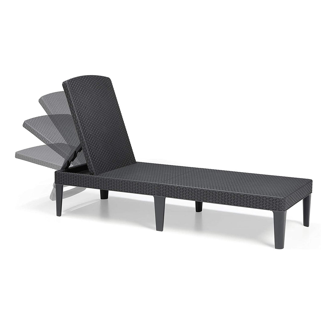 Jaipur Sun Lounger – justerbar havestol i grafitfarve + Jaipur-pude til liggestol, farve: mørkegrå, stof S-500, størrelse 190 x 60 cm