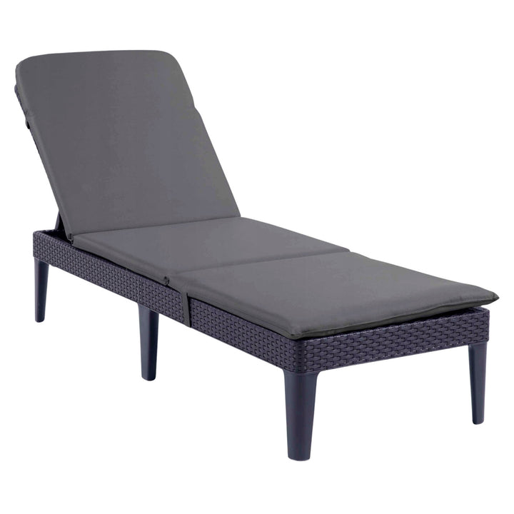 Jaipur Sun Lounger – justerbar havestol i grafitfarve + Jaipur-pude til liggestol, farve: mørkegrå, stof S-500, størrelse 190 x 60 cm