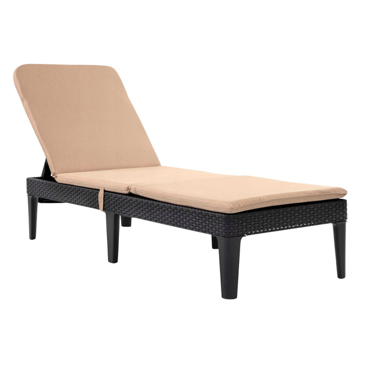 Jaipur Sun Lounger – justerbar havestol i grafitfarve + Jaipur-pude til liggestol, farve: beige, stof: S-550 Melange, størrelse: 190 x 60 cm