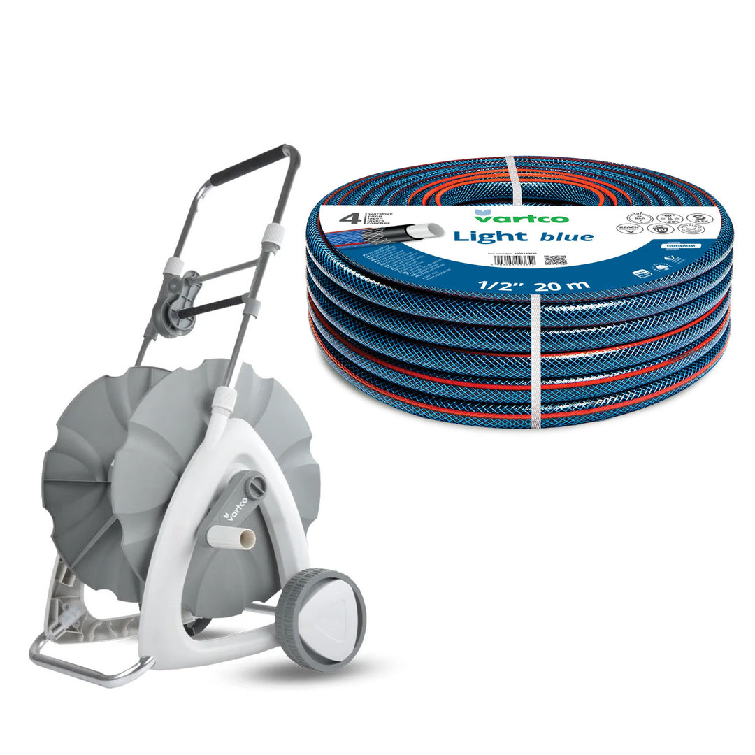 Vogn til haveslange 1/2" 45 m + Vartco Light Blue haveslange 1/2" 20 m Agaplast