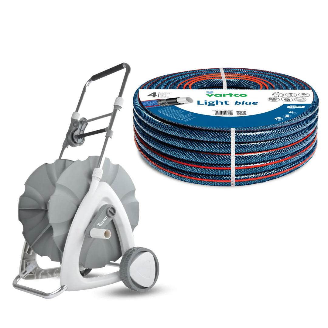 Vogn til haveslange 1/2" 45 m + Vartco Light Blue haveslange 1/2" 30 m Agaplast