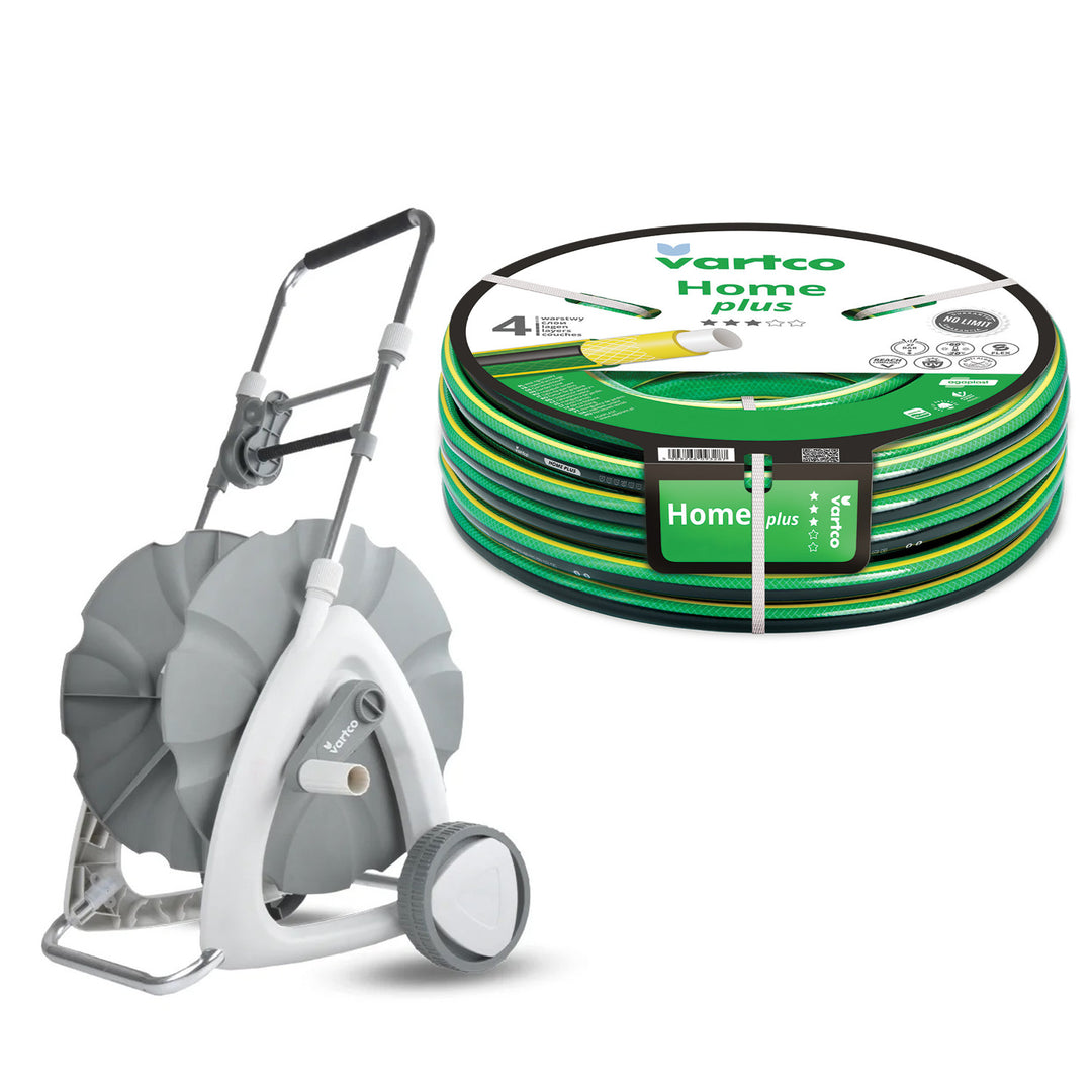 Vogn til haveslange 1/2" 45 m + Vartco Home Plus haveslange 1/2" 30 m Agaplast