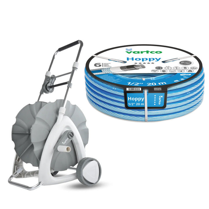 Vogn til haveslange + Vartco Hoppy haveslange 1/2" 20 m Agaplast