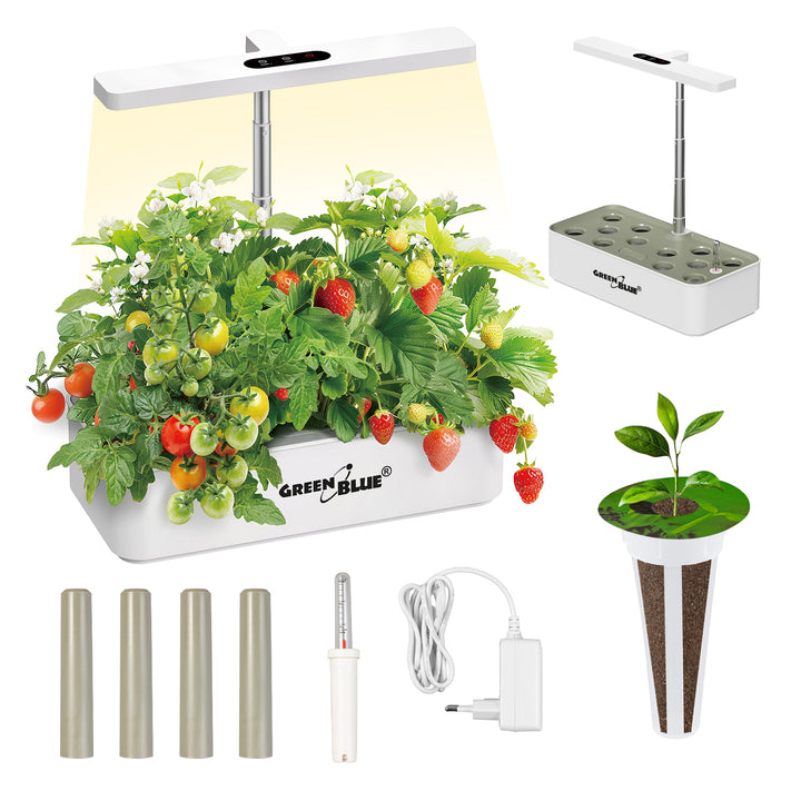 GreenBlue intelligent system til indendørs planteopdræt, SMART-plantekrukke, rumfang 4 l, 220–240 V AC 50/60 Hz 0,4 A GB133 + tilbehørssæt