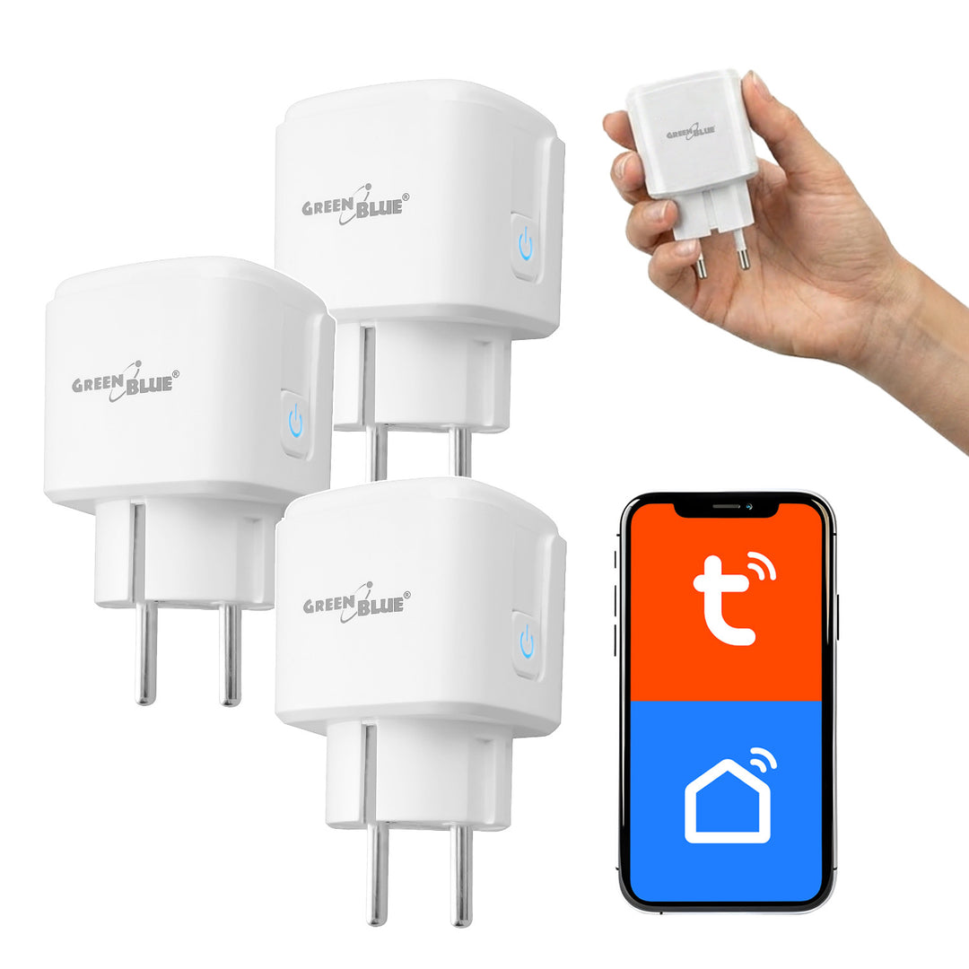 GreenBlue WiFi-stik med fjernbetjening, Android/iOS/Alexa/Google Home, timer, wattmåler, maks. 16 A/3840 W, GB735 W, 3 stk.