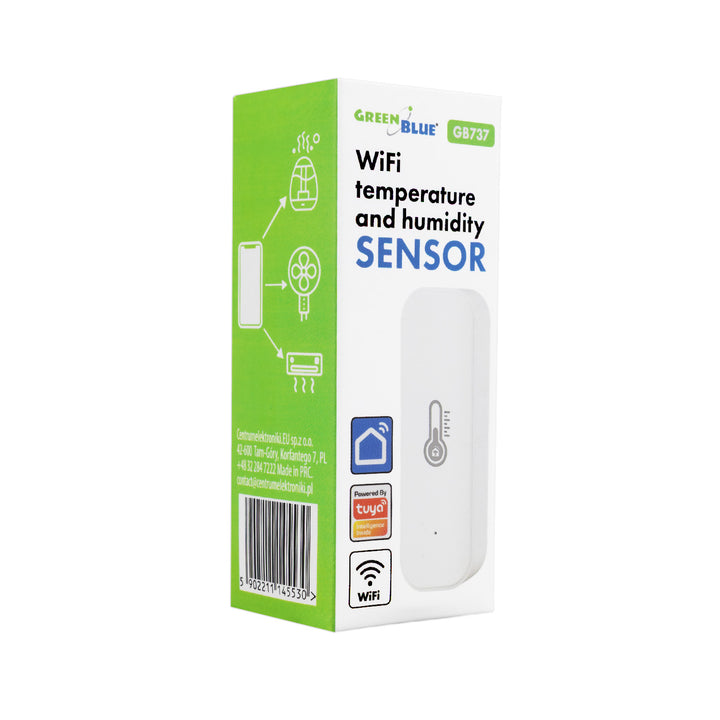 GreenBlue WiFi-temperatur- og fugtighedssensor, Android/iOS/Alexa/Google Home, 3,0 V DC, LR03x2, GB737, 2 stk. + 4 stk. Varta Industrial 4003 AAA-alkalibatterier
