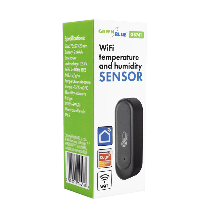 GreenBlue udendørs WiFi-temperatur- og fugtighedssensor, Android/iOS, 3,0 V DC, LR03x2, IP65, GB741 + 2 stk. R-03 LR03 AAA-alkalibatterier fra Varta Industrial 4003