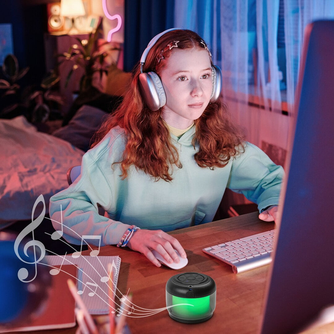 Rabalux Radelia skrivebordslampe, Bluetooth-højttaler, RGB, sort, IP20, batteri, 76110