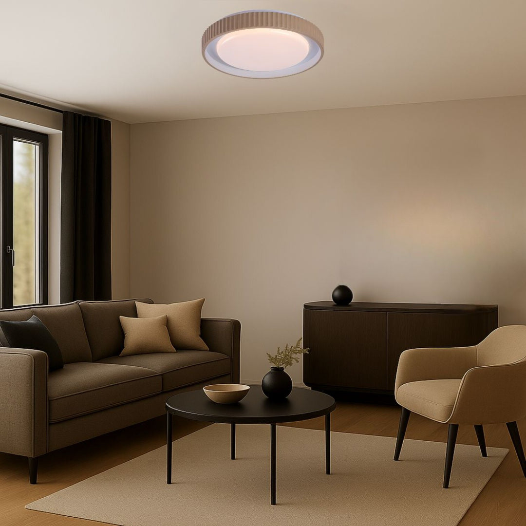 Pastello LED-lampe 48 W IP20, grå-beige, 3000–6500 K, hukommelsesfunktion med fjernbetjening, timerfunktion, natlampeeffekt, 71345