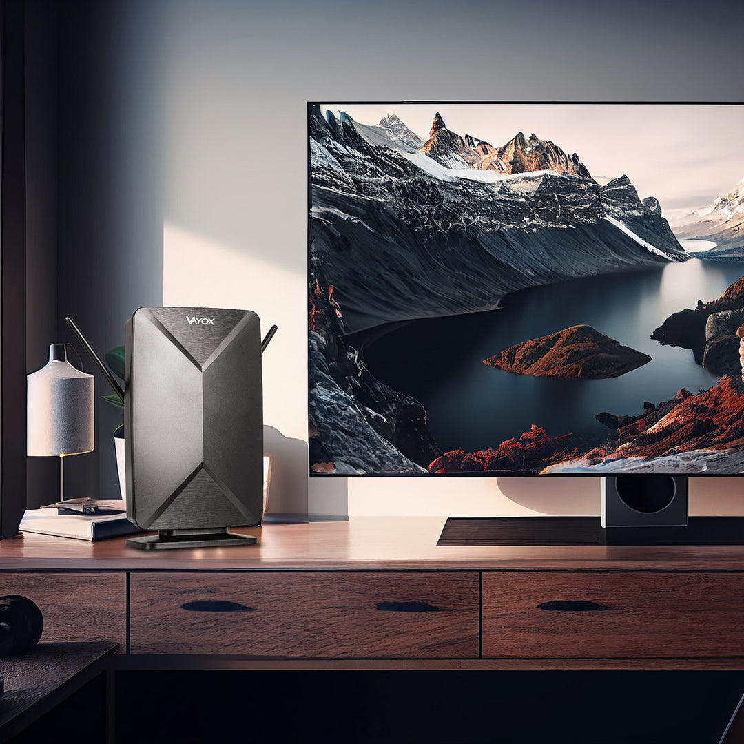 Aktiv antenne, stueantenne, indendørs, udendørs, DVB-T2, 4K-jordbaseret tv, Vayox