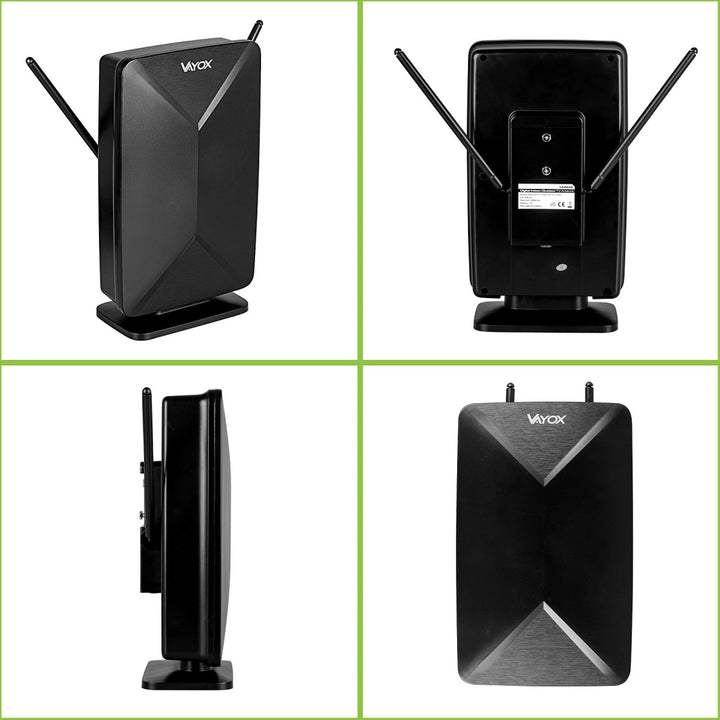 Aktiv antenne, stueantenne, indendørs, udendørs, DVB-T2, 4K-jordbaseret tv, Vayox