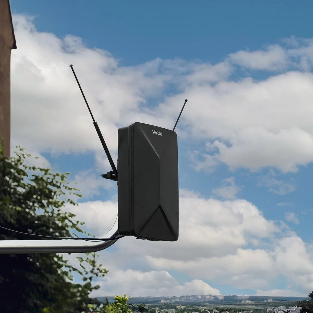 Aktiv antenne, stueantenne, indendørs, udendørs, DVB-T2, 4K-jordbaseret tv, Vayox