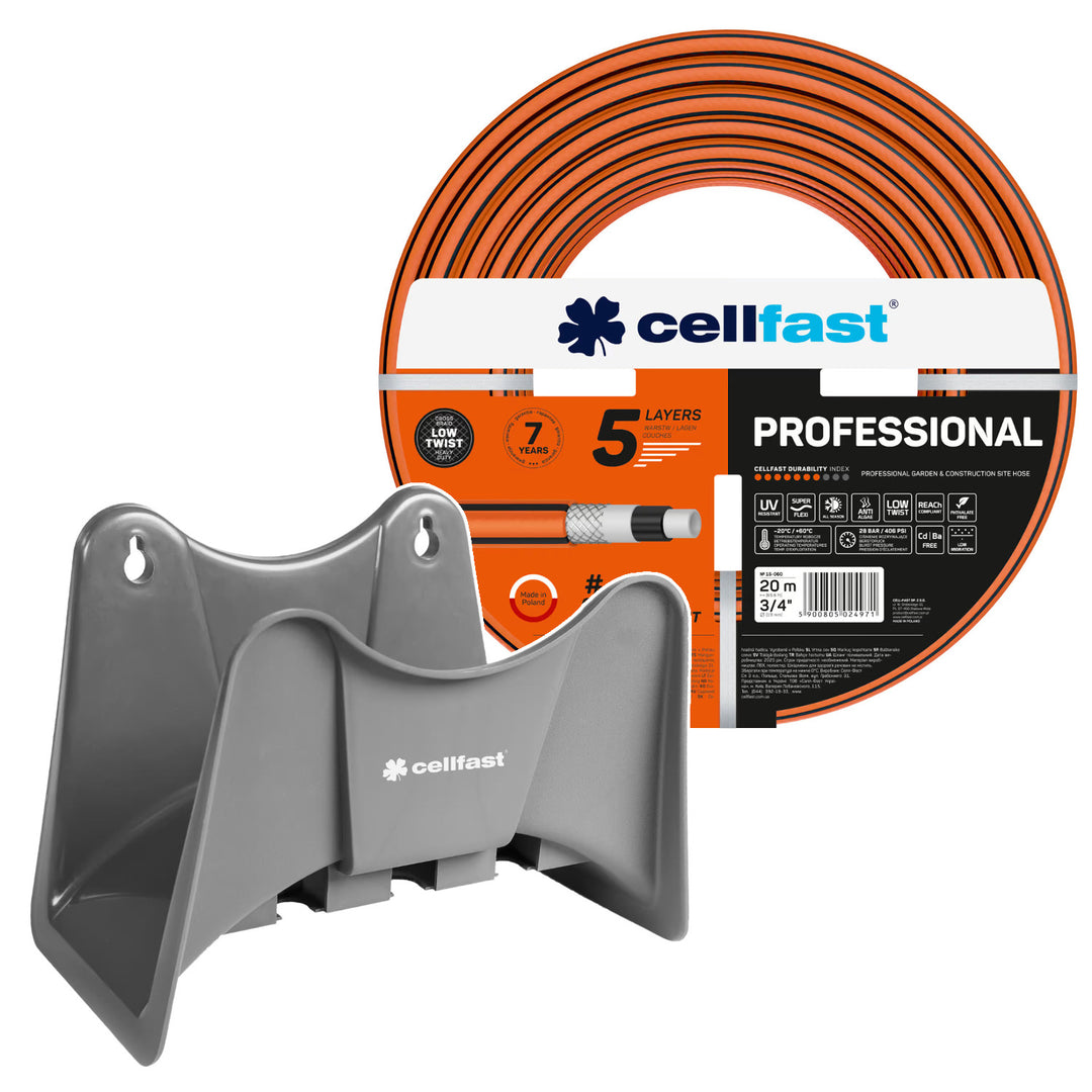 Cellfast haveslange, PROFESSIONAL 3/4" 20 m + Cellfast slangeholder, grå