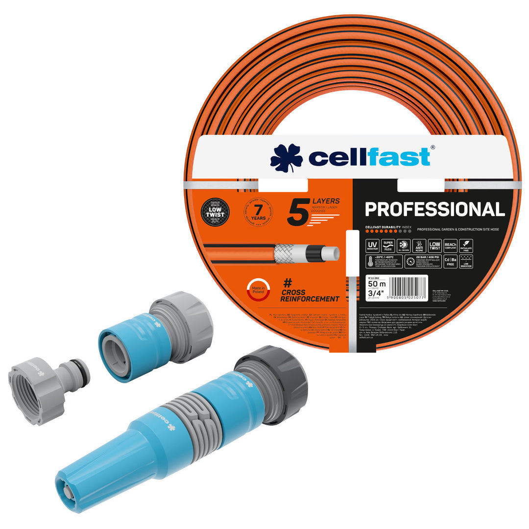 Cellfast haveslange, PROFESSIONAL 3/4" 50 m + sæt med lige sprinkler 3/4" IDEAL