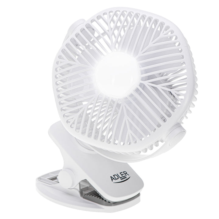 5"/12,7 cm batteridrevet ventilator med klips – USB/LED, AD 7335, Adler