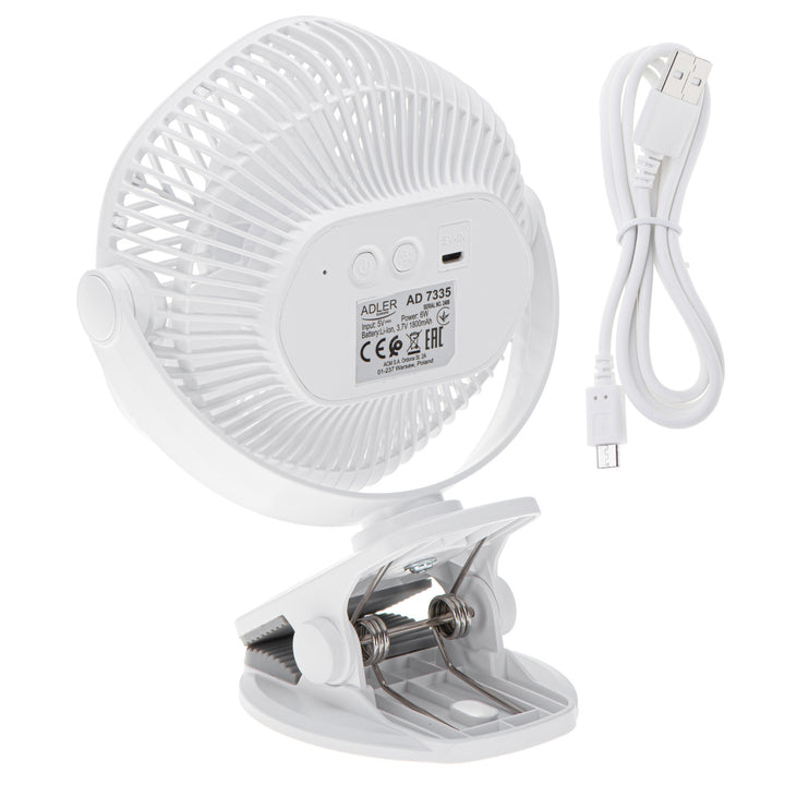 5"/12,7 cm batteridrevet ventilator med klips – USB/LED, AD 7335, Adler