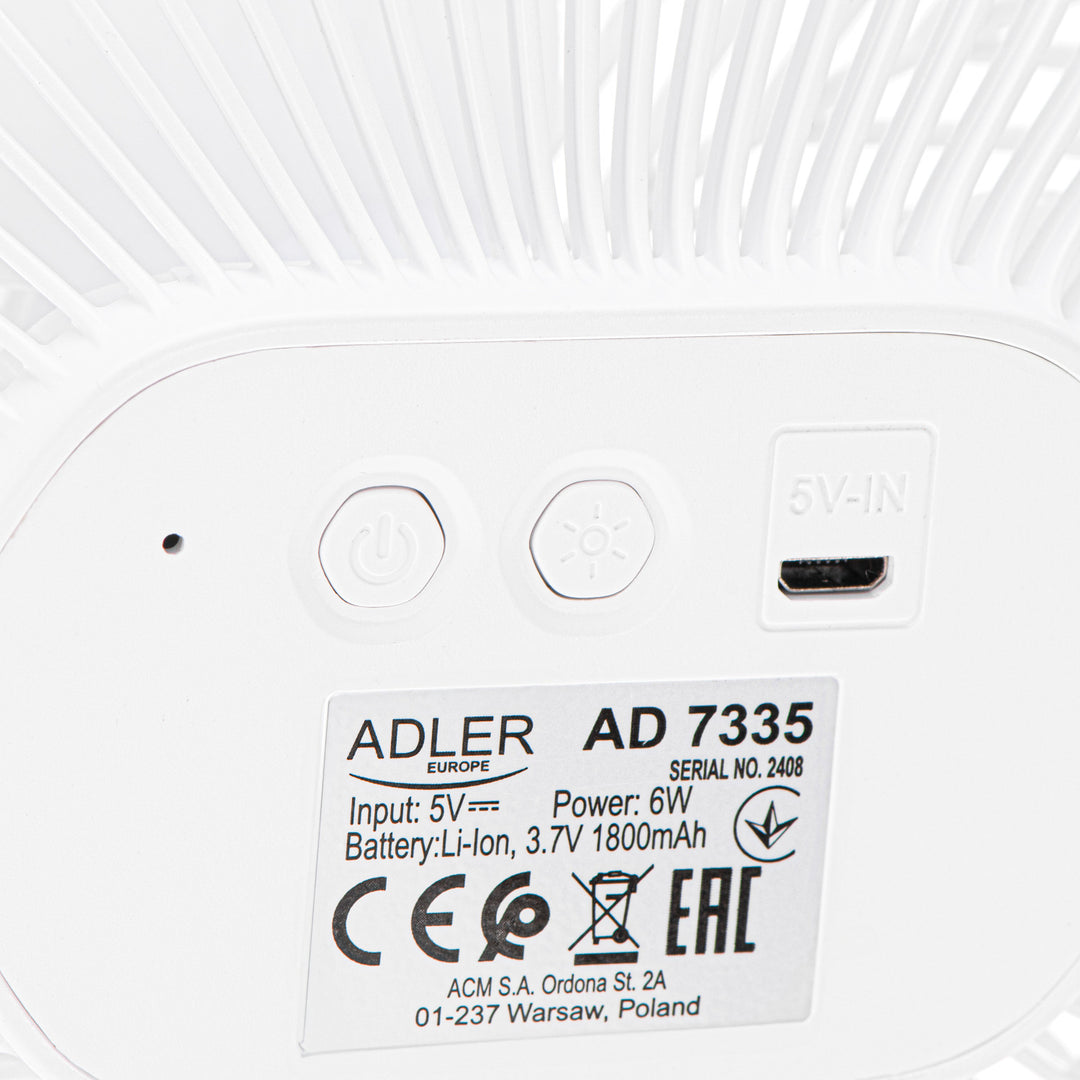 5"/12,7 cm batteridrevet ventilator med klips – USB/LED, AD 7335, Adler