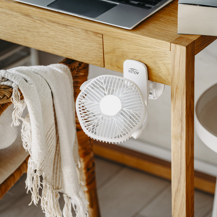 5"/12,7 cm batteridrevet ventilator med klips – USB/LED, AD 7335, Adler