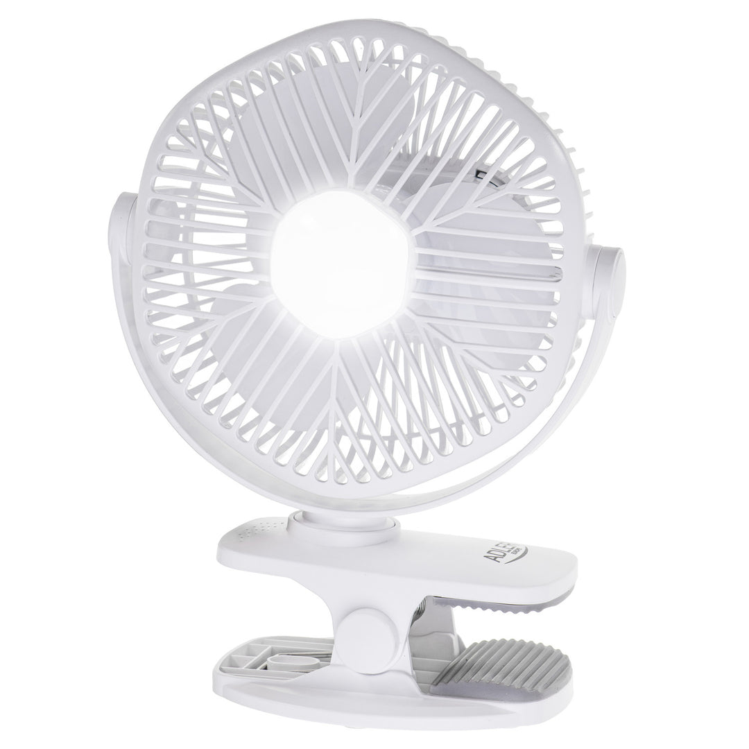 5"/12,7 cm batteridrevet ventilator med klips – USB/LED, AD 7335, Adler