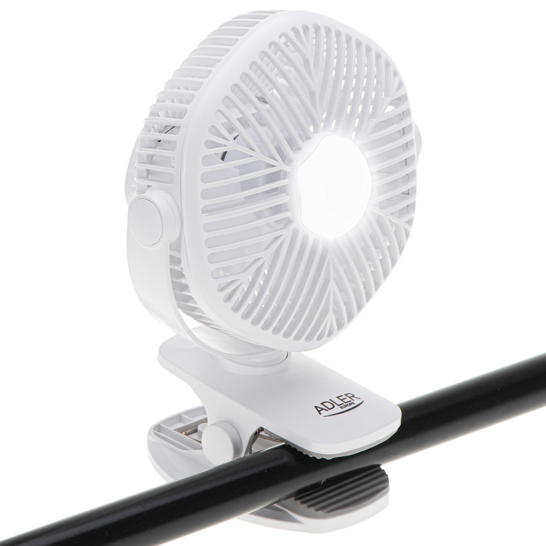 5"/12,7 cm batteridrevet ventilator med klips – USB/LED, AD 7335, Adler